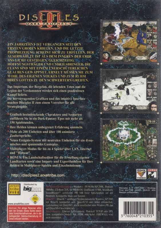 Back Cover for Disciples II: Dark Prophecy (Windows)