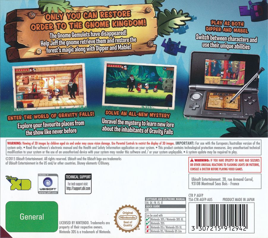 Back Cover for Disney Gravity Falls: Legend of the Gnome Gemulets (Nintendo 3DS)