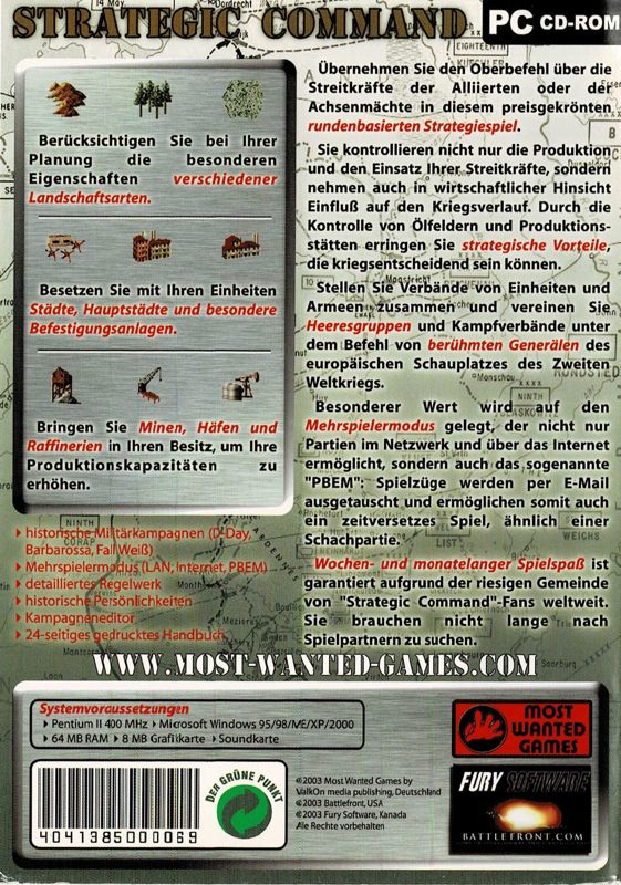 Back Cover for Strategic Command: European Theater (Windows) (Re-release)