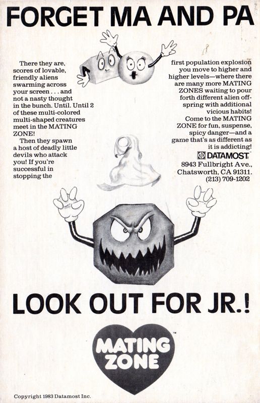 Back Cover for Mating Zone (Apple II)