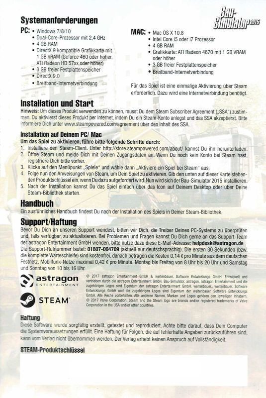 Manual for Construction Simulator 2015 (Macintosh and Windows) (Software Pyramide release)