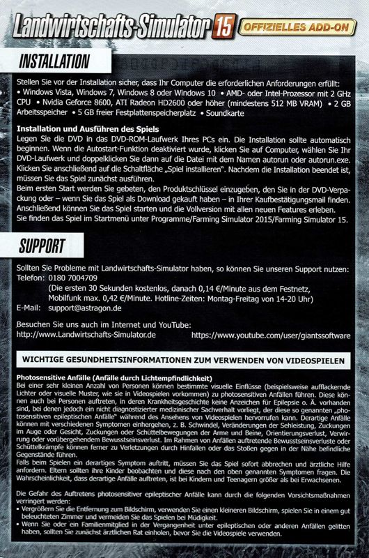 Manual for Farming Simulator 15: Official Expansion - Gold (Windows): Front