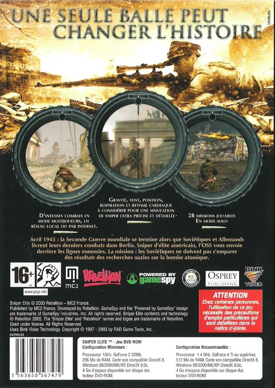 Back Cover for Sniper Elite (Windows)