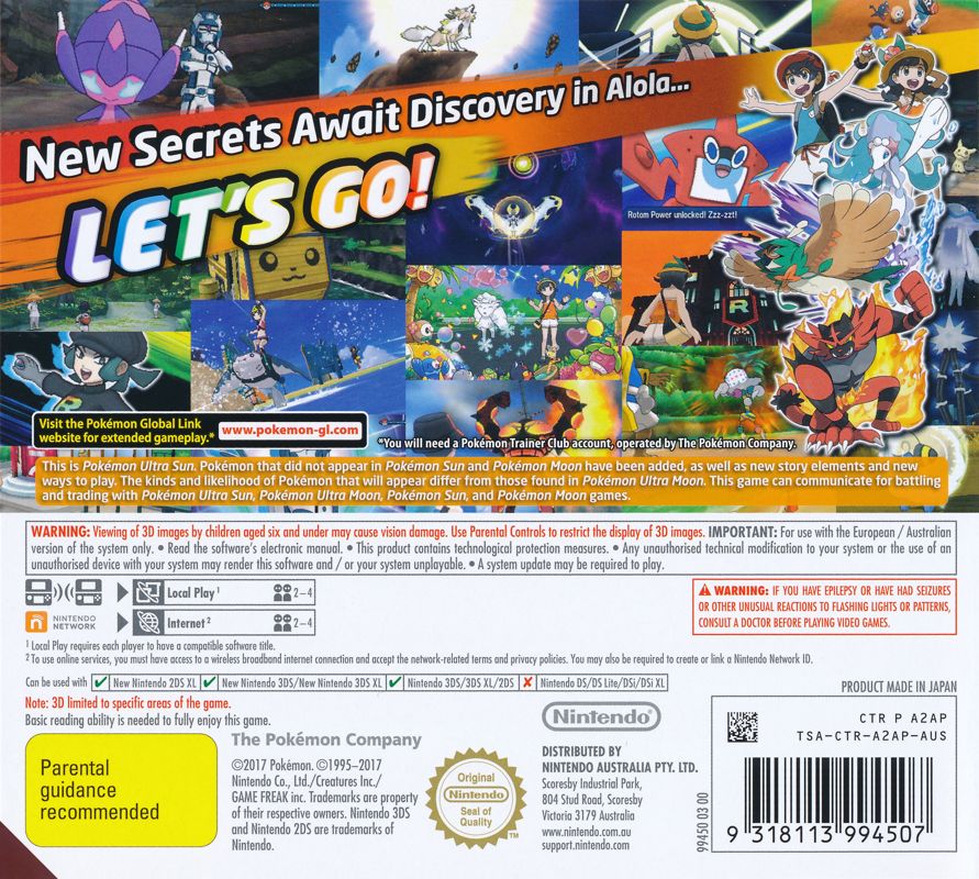 Back Cover for Pokémon Ultra Sun (Nintendo 3DS)