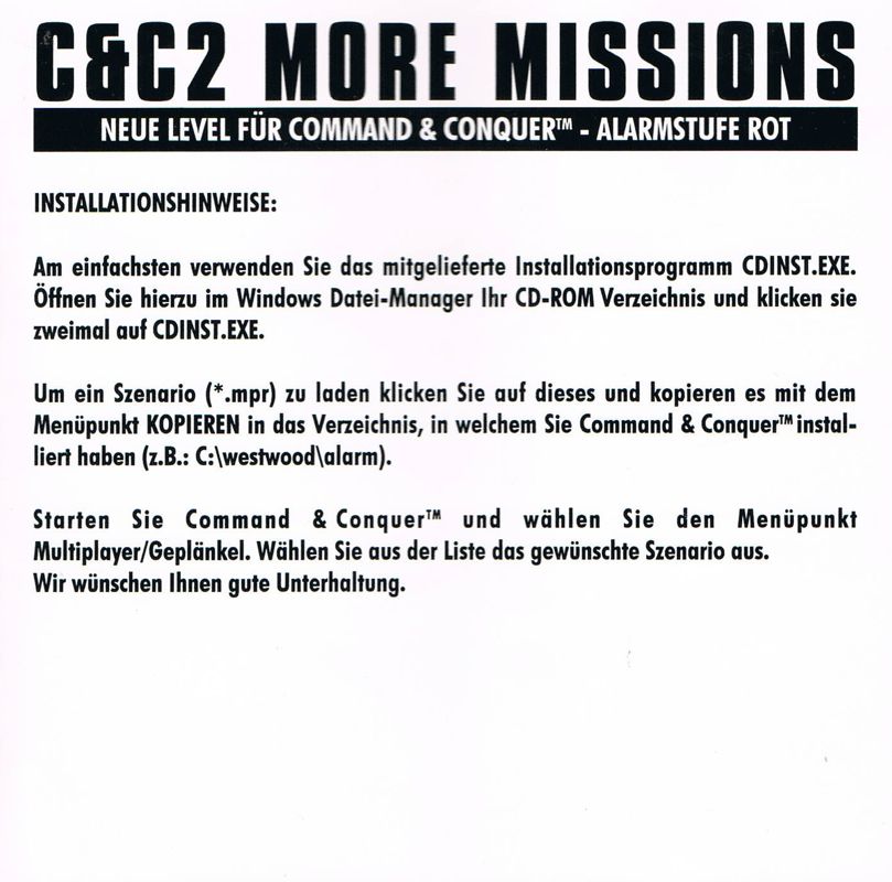 Inside Cover for C&C 2: More Missions (Windows 16-bit): Left Inlay