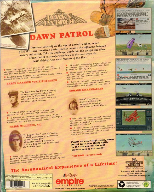 Back Cover for Dawn Patrol (DOS) (3.5" Floppy Release)