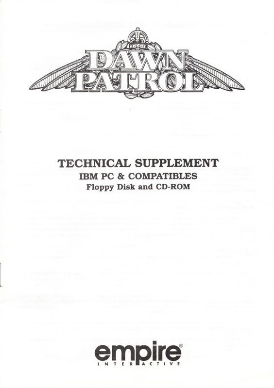 Manual for Dawn Patrol (DOS) (3.5" Floppy Release): Technical Supplement - Front