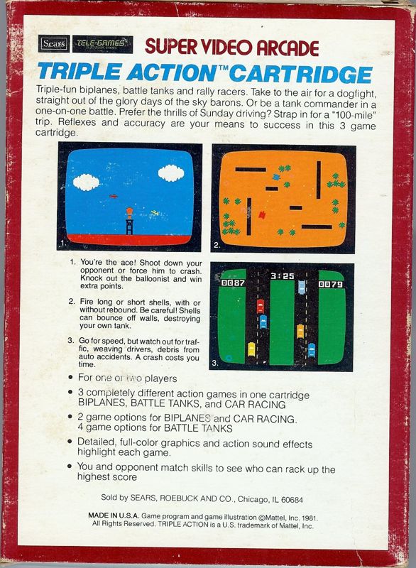 Back Cover for Triple Action (Intellivision) (Sears Telegames release)