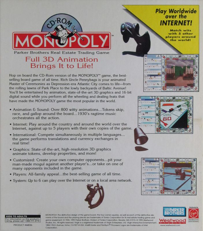 Back Cover for Monopoly (Windows and Windows 3.x) (Alternate release)