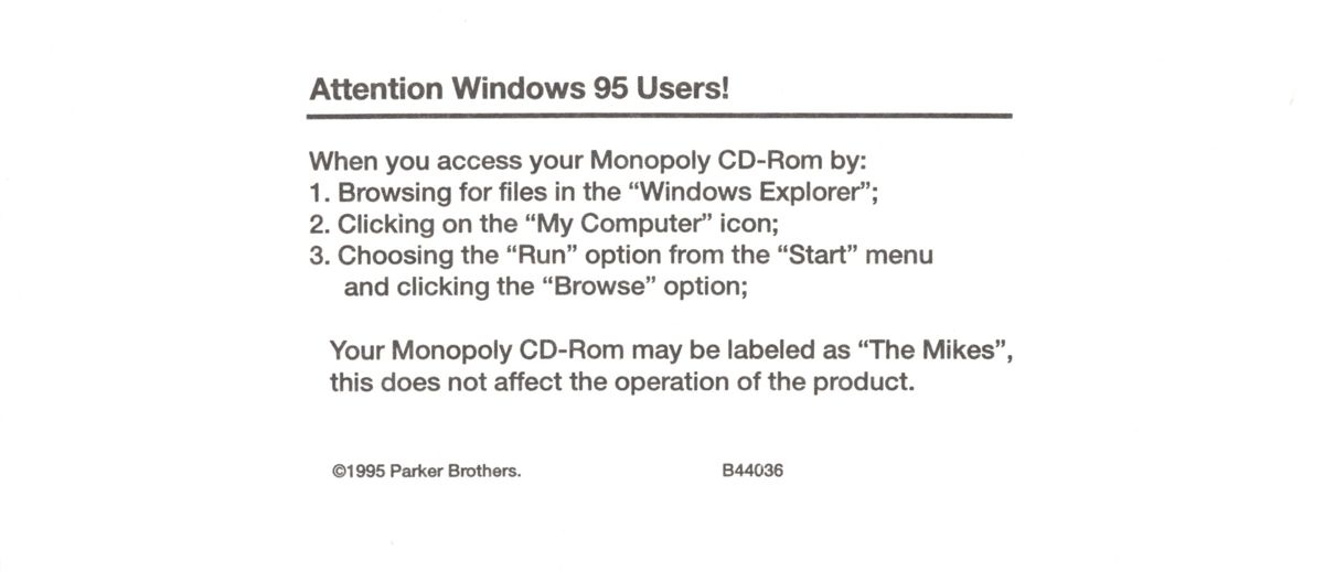 Other for Monopoly (Windows and Windows 3.x) (Alternate release): Note