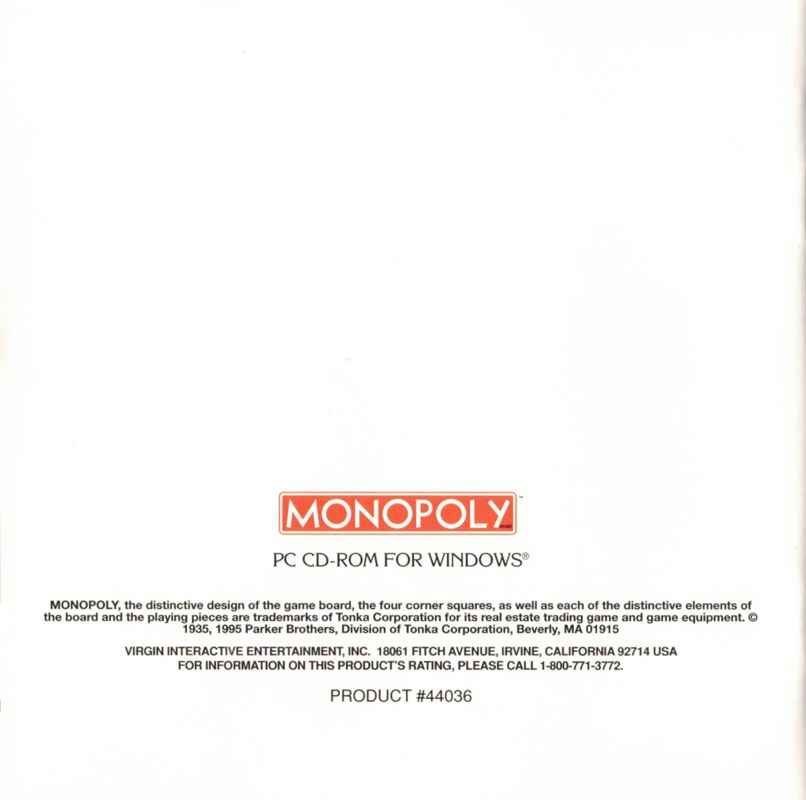 Other for Monopoly (Windows and Windows 3.x) (Alternate release): Jewel Case - Front Reverse