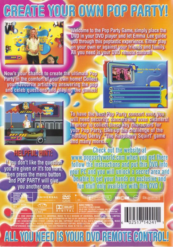 Back Cover for The Pop Party Game (DVD Player)