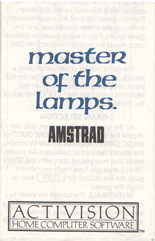 Manual for Master of the Lamps (Amstrad CPC)