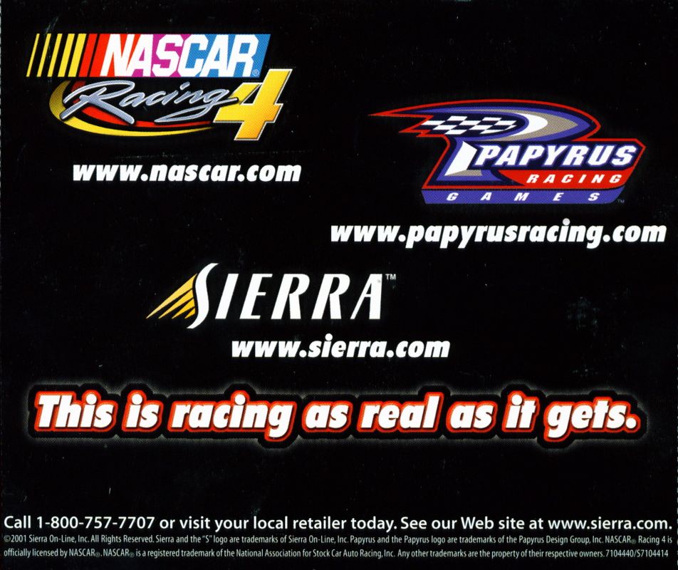 Other for NASCAR Racing 4 (Windows): Jewel Case - Back