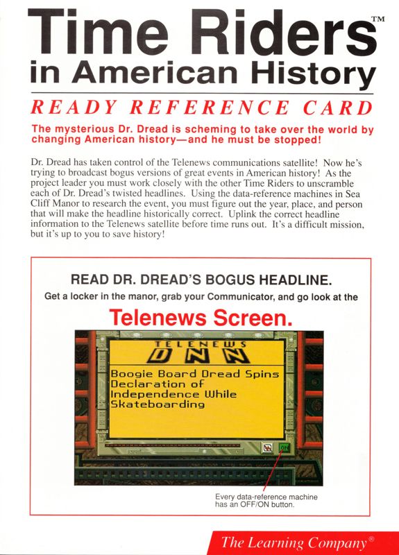Reference Card for Time Riders in American History (DOS): Front