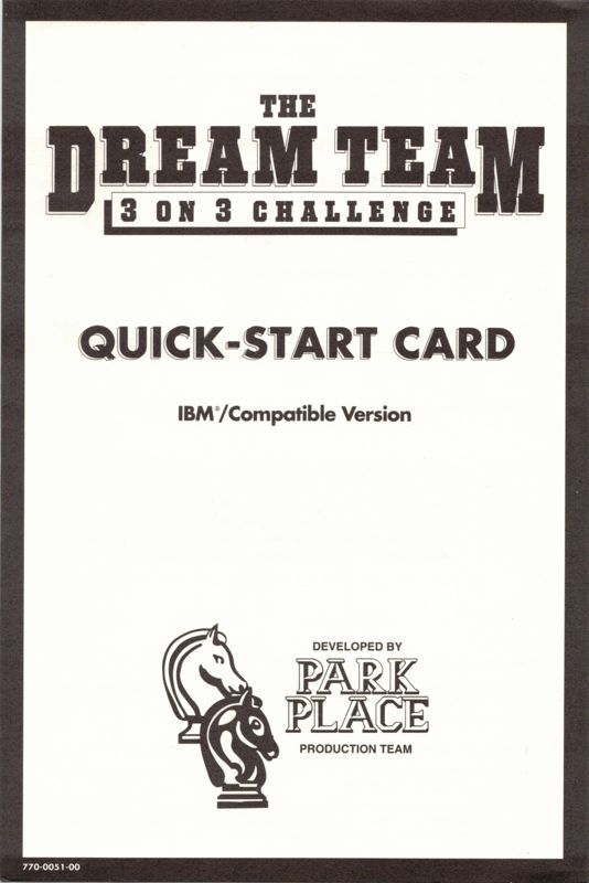 Reference Card for The Dream Team: 3 on 3 Challenge (DOS) (5 1/4" Disk Release): Front