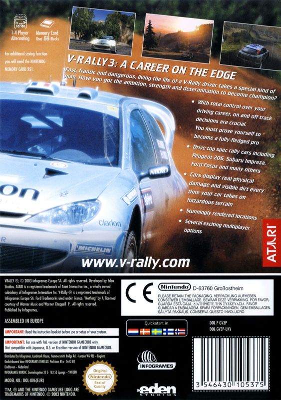 Back Cover for V-Rally 3 (GameCube)