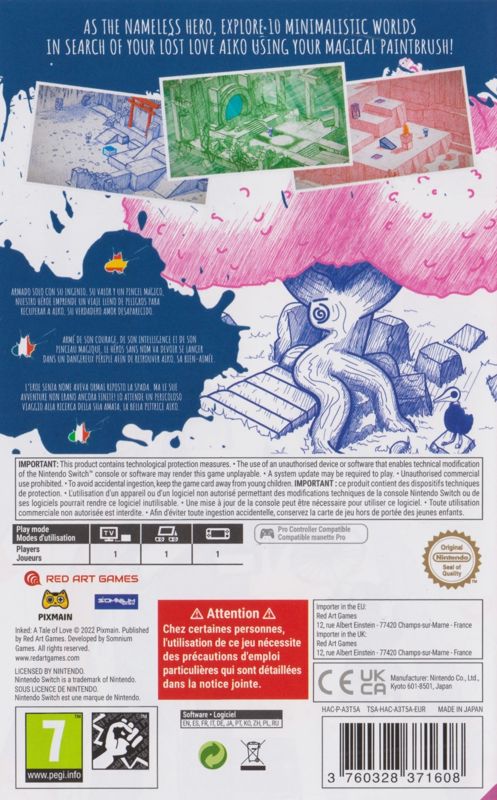 Back Cover for Inked (Nintendo Switch) (Red Art Games release)