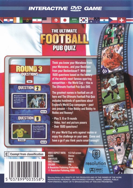 Back Cover for The Ultimate Football Pub Quiz (DVD Player)