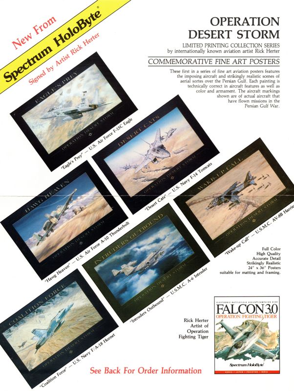 Advertisement for Falcon 3.0: Operation: Fighting Tiger (DOS) (3.5" floppy release): Posters - Front
