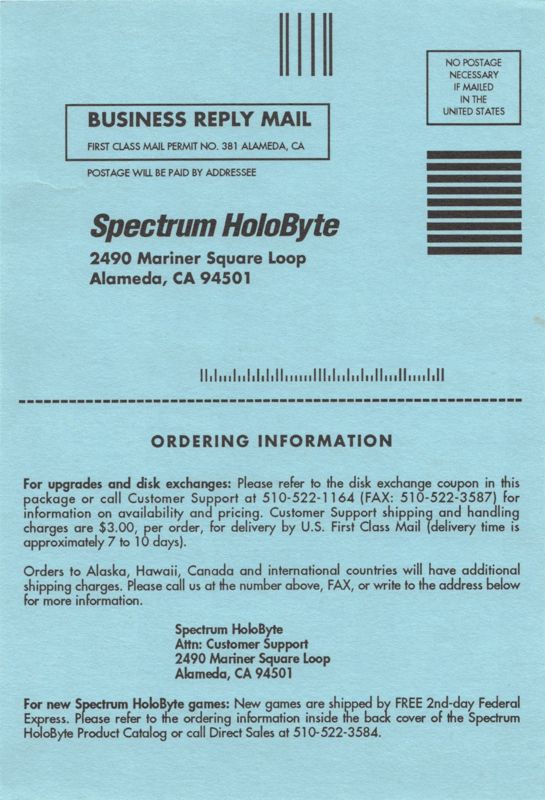 Other for Falcon 3.0: Operation: Fighting Tiger (DOS) (3.5" floppy release): Registration - Back