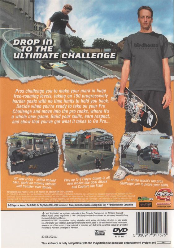 Back Cover for Tony Hawk's Pro Skater 4 (PlayStation 2)