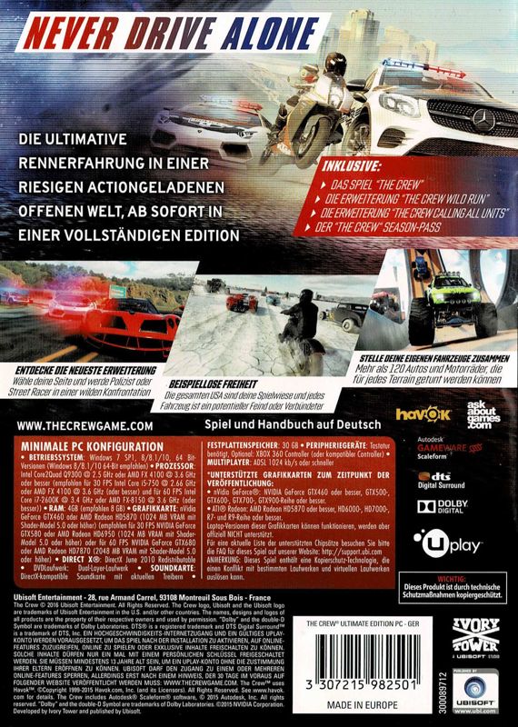 Back Cover for The Crew: Ultimate Edition (Windows)