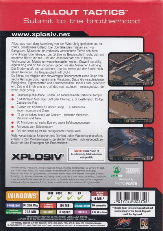 Back Cover for Fallout Tactics: Brotherhood of Steel (Windows) (Xplosiv release)
