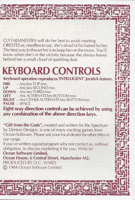 Manual for Gift from the Gods (ZX Spectrum): Last page.
