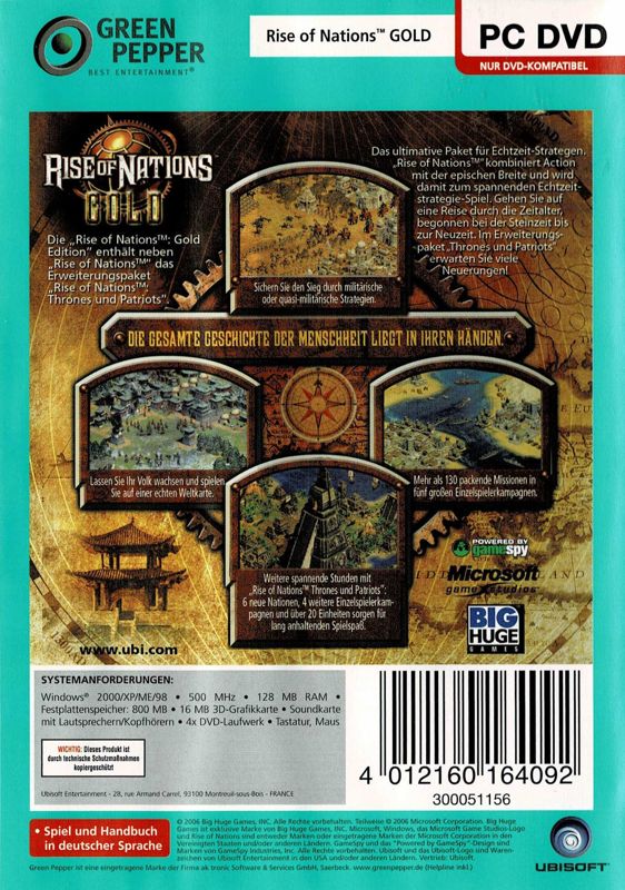 Back Cover for Rise of Nations: Gold Edition (Windows) (Green Pepper release (2012))