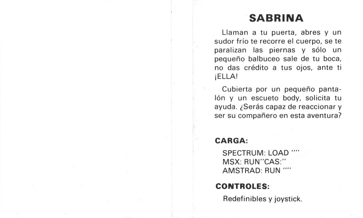 Inside Cover for Sabrina (ZX Spectrum)