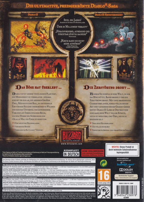 Back Cover for Diablo II: Battle Chest (Macintosh and Windows) (2011 release)