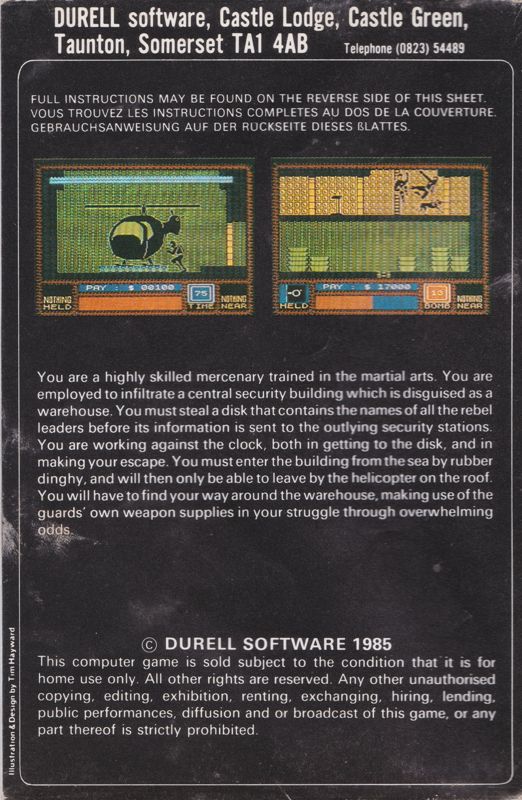 Back Cover for Saboteur (ZX Spectrum)