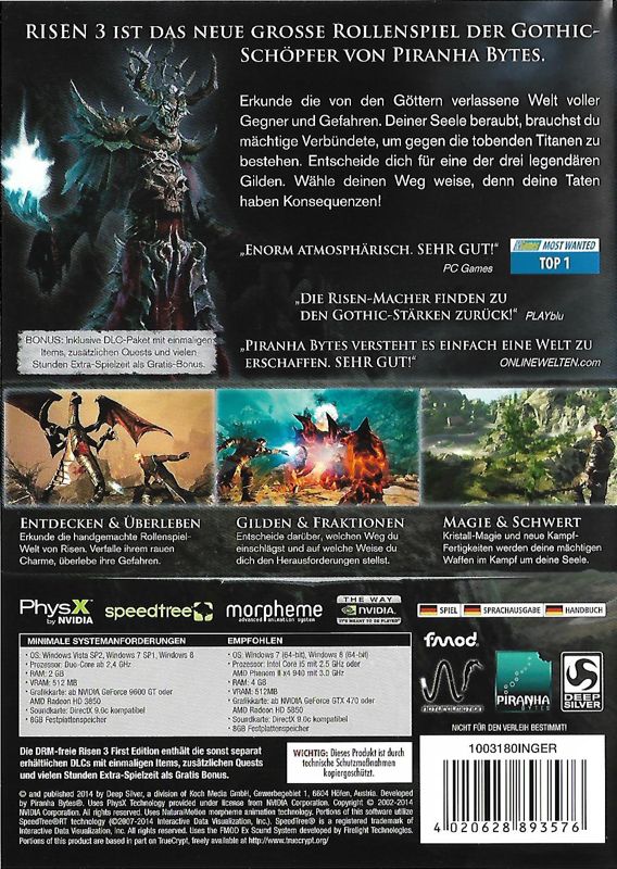 Back Cover for Risen 3: Titan Lords - Complete Edition (Windows)