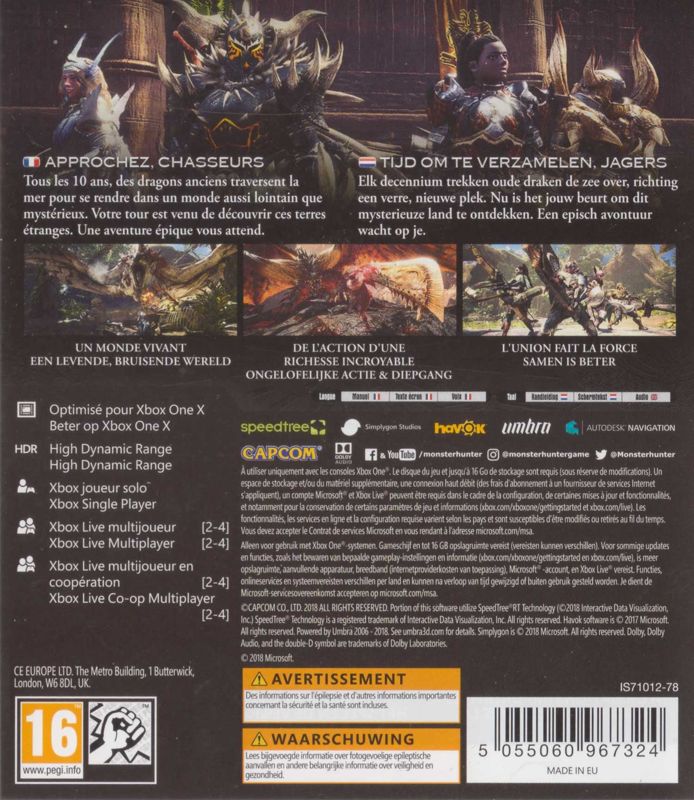 Back Cover for Monster Hunter: World (Xbox One)