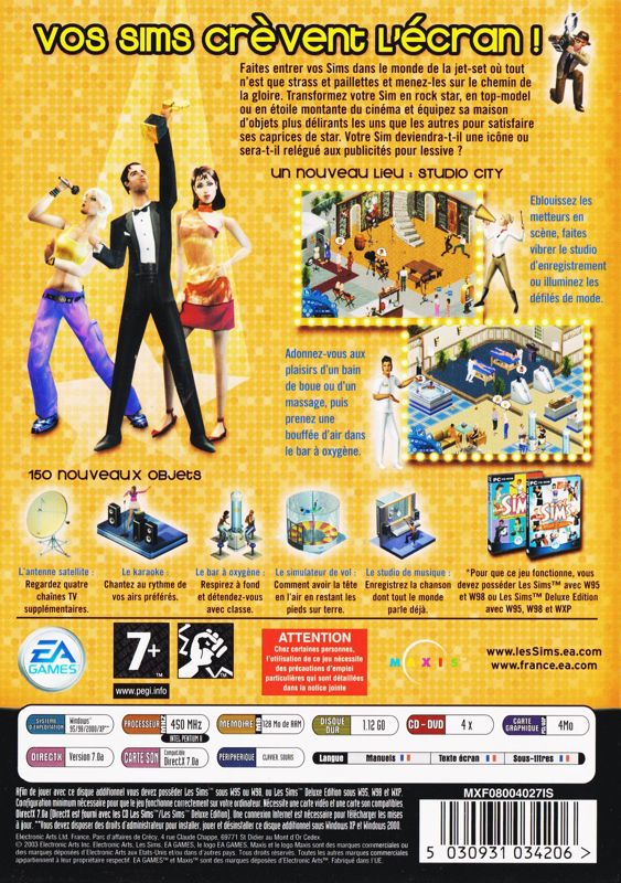 Back Cover for The Sims: Superstar (Windows) (Alternate release (with sticker))