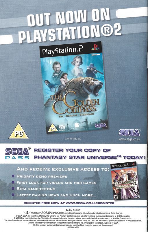 Manual for Phantasy Star Universe: Ambition of the Illuminus (PlayStation 2): back.