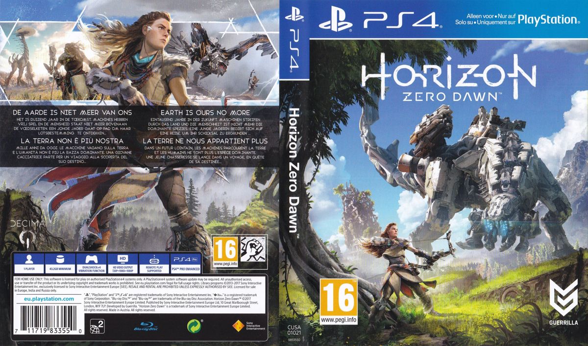 Horizon: Zero Dawn cover or packaging material - MobyGames