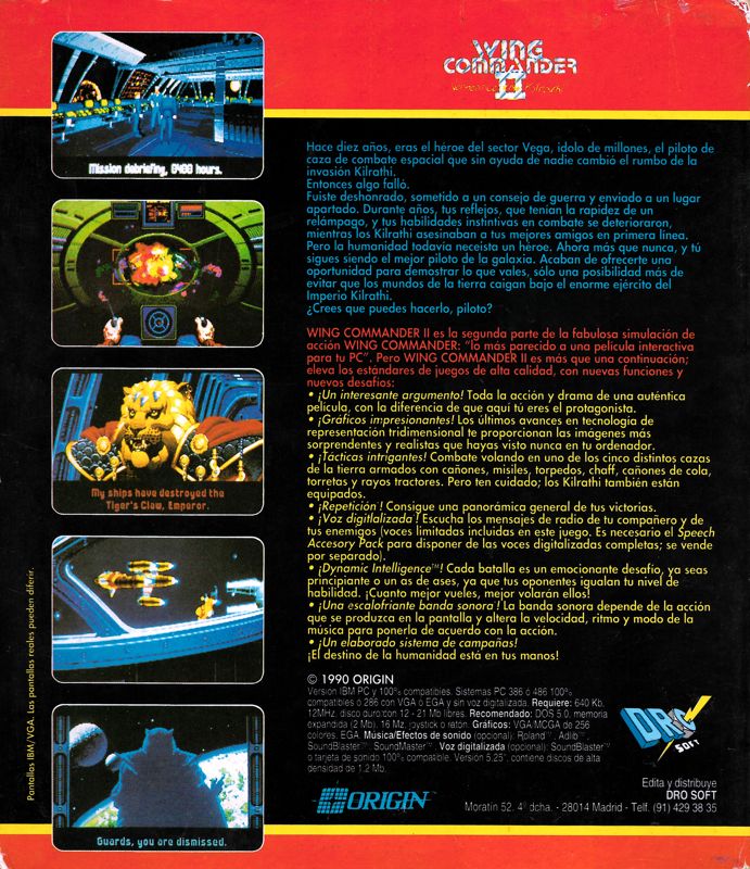 Back Cover for Wing Commander II: Vengeance of the Kilrathi (DOS)
