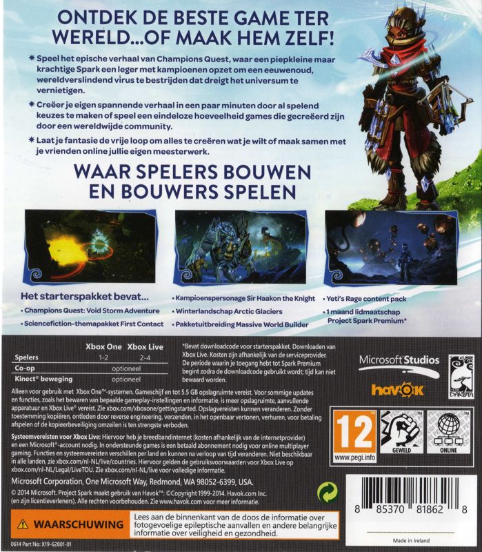 Back Cover for Project Spark: Starter Pack (Xbox One)