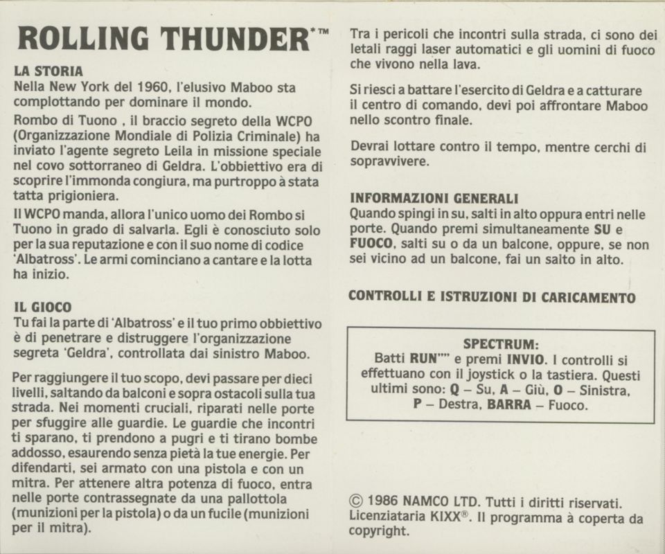 Inside Cover for Rolling Thunder (ZX Spectrum) (Budget re-release)
