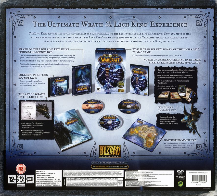 Back Cover for World of WarCraft: Wrath of the Lich King (Collector's Edition) (Macintosh and Windows)