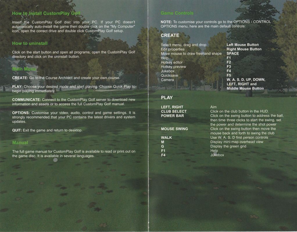 Reference Card for CustomPlay Golf (Windows): Inner panels