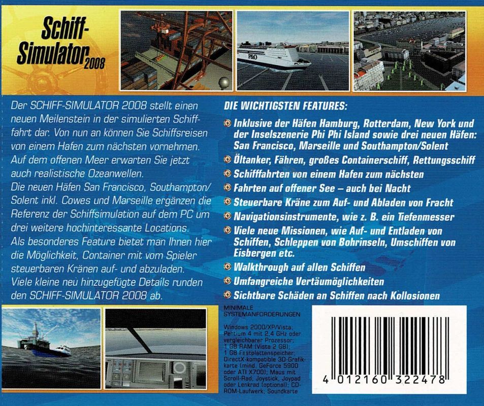 Back Cover for Ship Simulator 2008 (Windows) (Software Pyramide release)