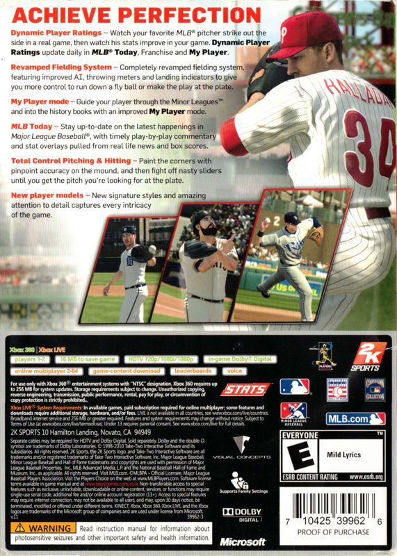 Back Cover for Major League Baseball 2K11 (Xbox 360)
