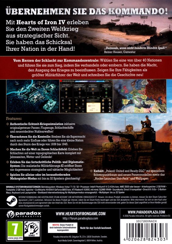 Back Cover for Hearts of Iron IV (Windows)