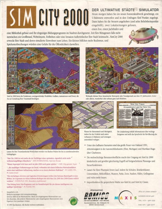 Back Cover for SimCity 2000 (DOS) (3.5" Disk Release)