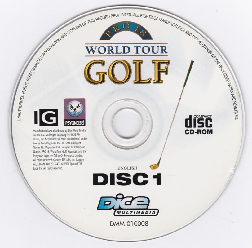 Media for Pro 18 World Tour Golf (Windows) (Dice Multimedia release): Disc 1