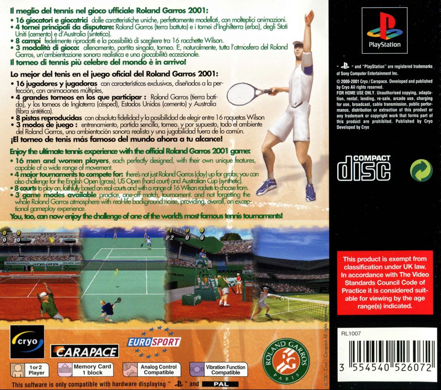 Roland Garros French Open 2001 cover or packaging material - MobyGames