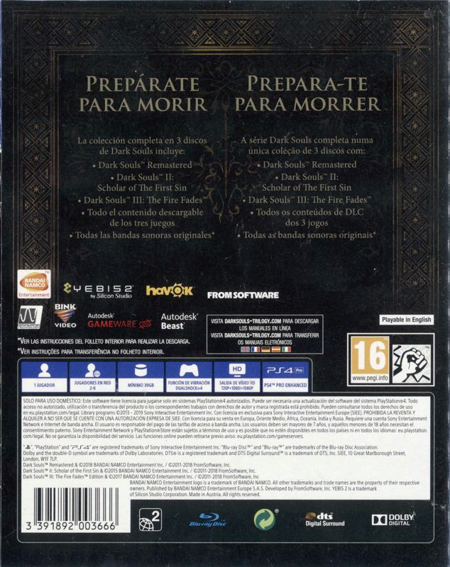 Back Cover for Dark Souls Trilogy (PlayStation 4)